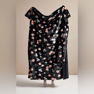 Anthro Flora Faux Fur rich color texture floral throw and 2 pillows